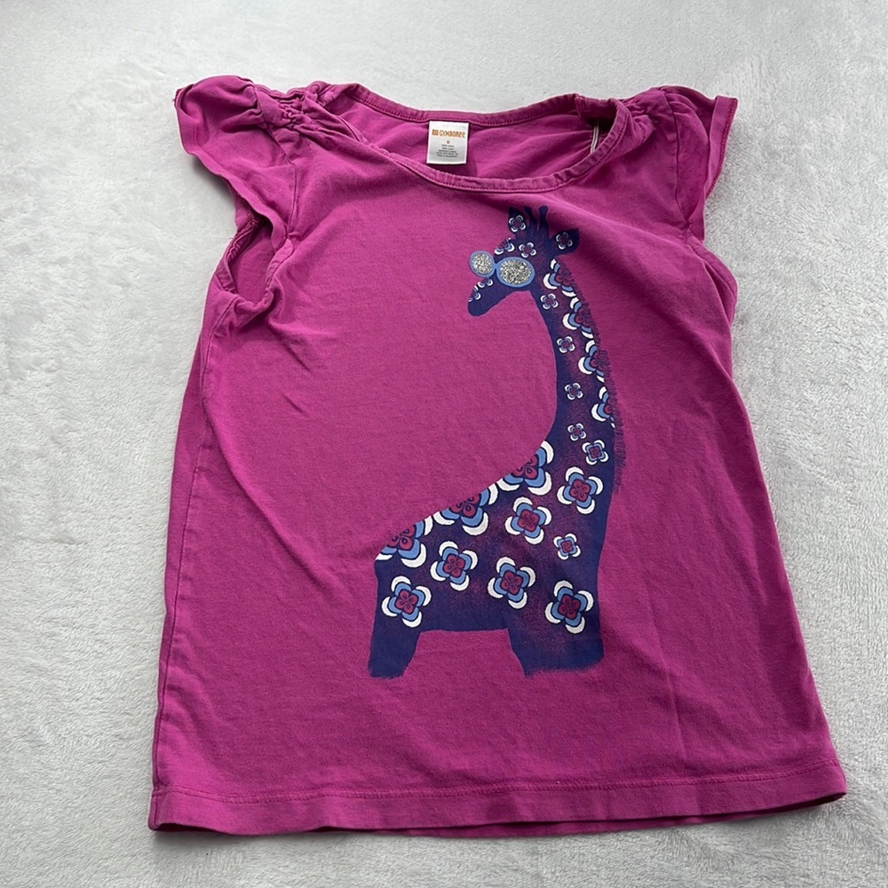 Gymboree 8 Girls 100% Cotton Purple Giraffe Short Sleeve T Shirt